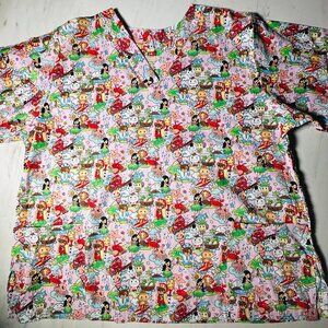 Hawaiian Scrub Top Manapua Women’s Sz 2XL Pineapple Hula Nursing Medical E&K